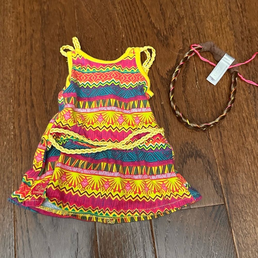 Lea American Girl Doll Patterned Dress with hair accessory